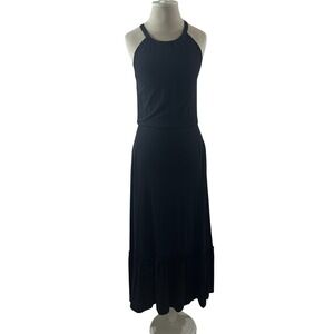 Nicole Miller New York Black Halter Maxi Dress Womens XS Pockets Tiered Ruffle